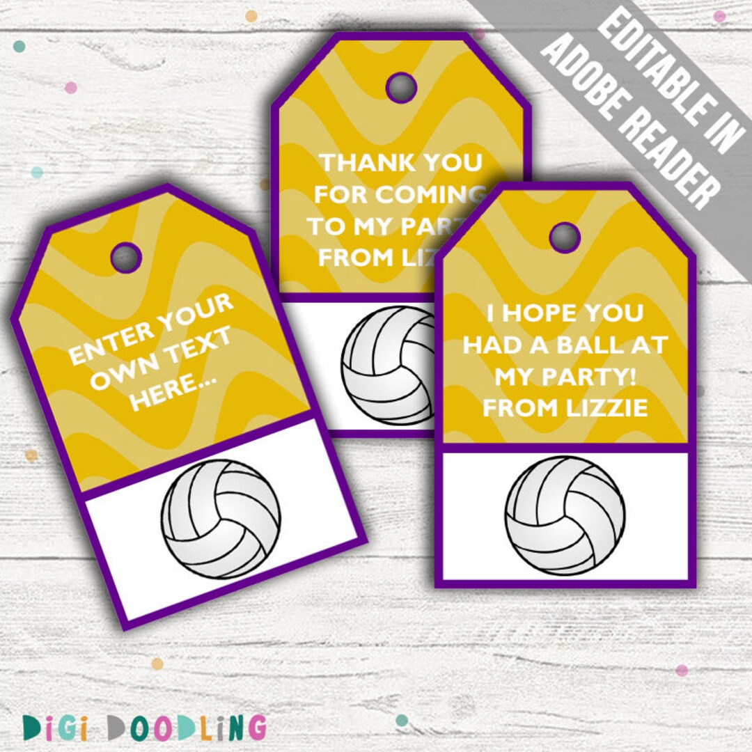 Volleyball Party Favor Tags volleyball Thank You Tags. Printable PDF ...