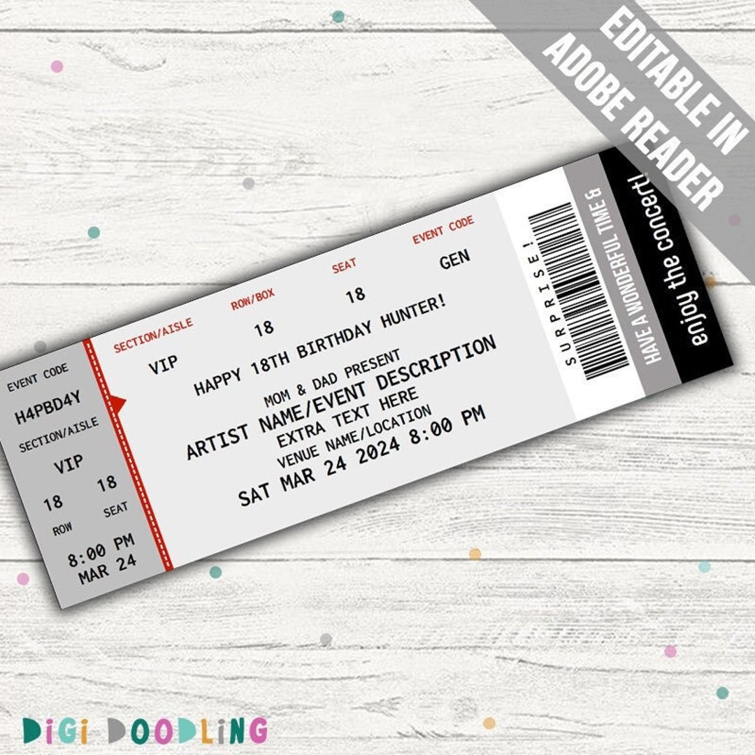 Surprise Concert Ticket Template Surprise Event Ticket Etsy Surprise Concert Ticket Template Surprise Event Ticket Etsy
