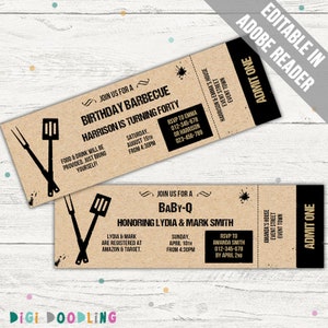 BBQ Birthday Invitation: Editable Ticket Style (PDF)