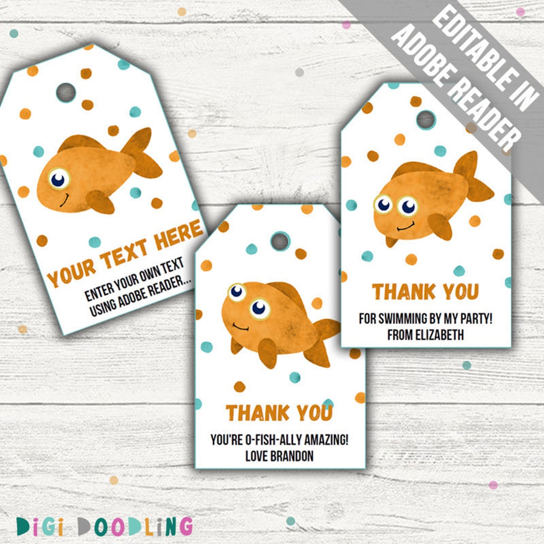 Goldfish Favor Tags goldfish Party. Editable. Instant Download. - Etsy
