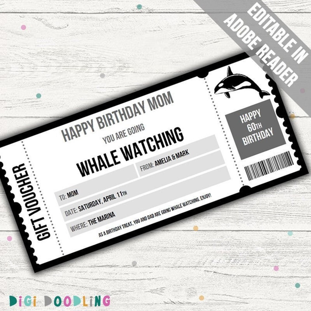 Whale Watching Gift Voucher Template. Whale Watching Gift Certificate