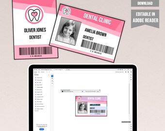Printable Pink Dentist ID Badge Template: Costume Pretend Play (Digital Download)