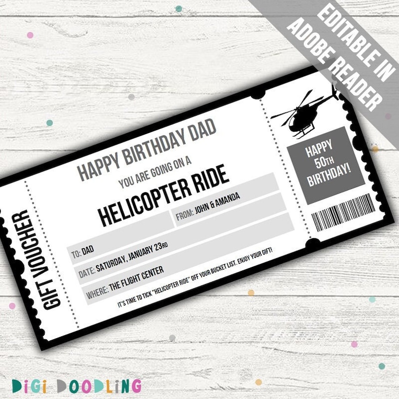Helicopter Ride Flyer Printable Helicopter Ride Ticket Template: Editable Gift Voucher (PDF ...