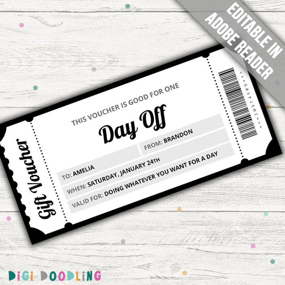 Day off Voucher Template. Day off Coupon. Editable for Any Occasion