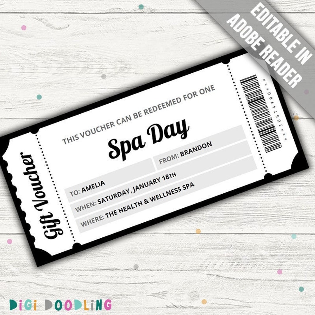 Spa Day Voucher Download. Spa Gift Certificate Template. Spa Day Coupon. Spa Day Gift Ticket. Spa Day Gift Certificate. Editable. Printable. - Etsy for Free Printable Spa Gift Voucher Templates