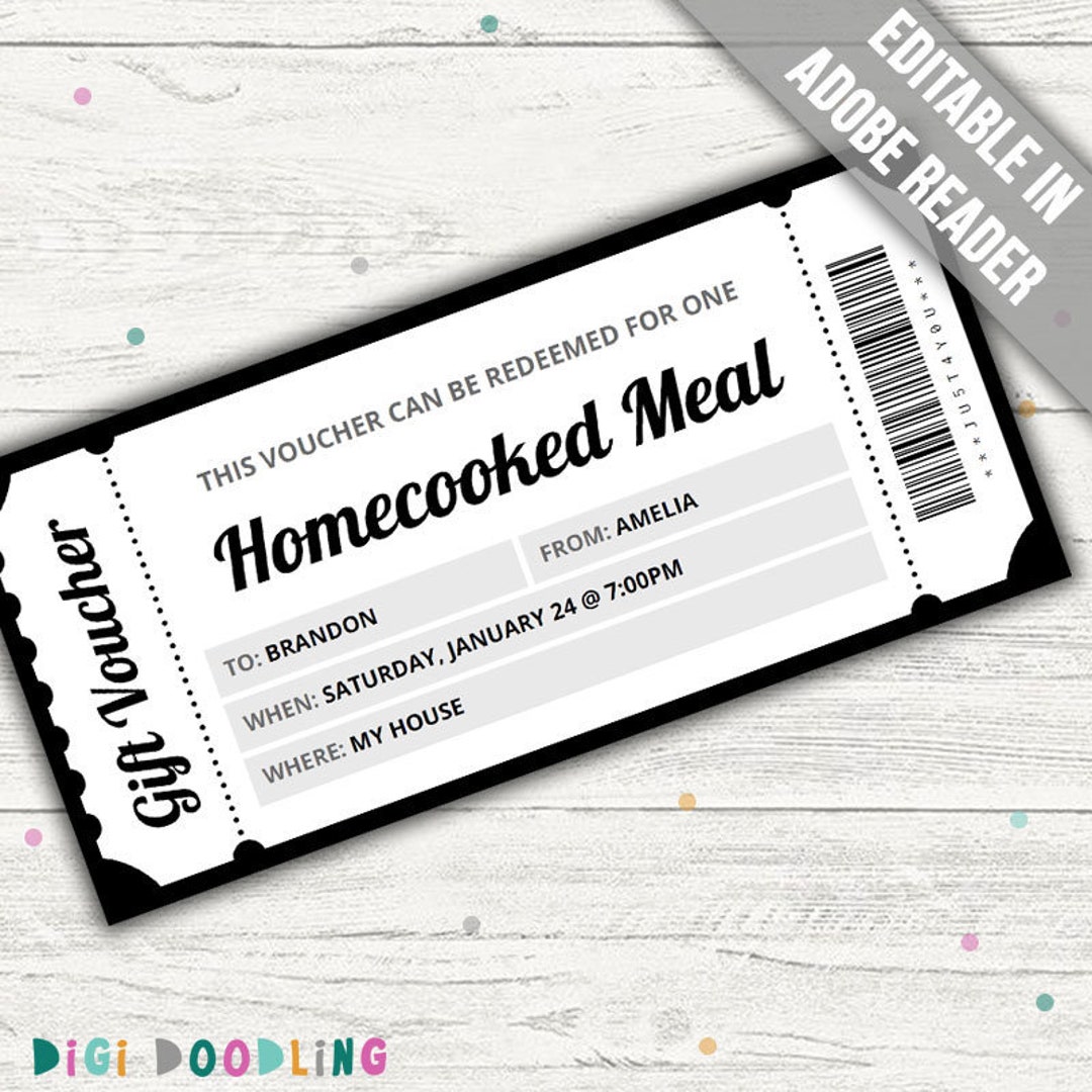 Home Cooked Meal Coupon. Homecooked Meal Coupon. Homemade Meal Etsy UK