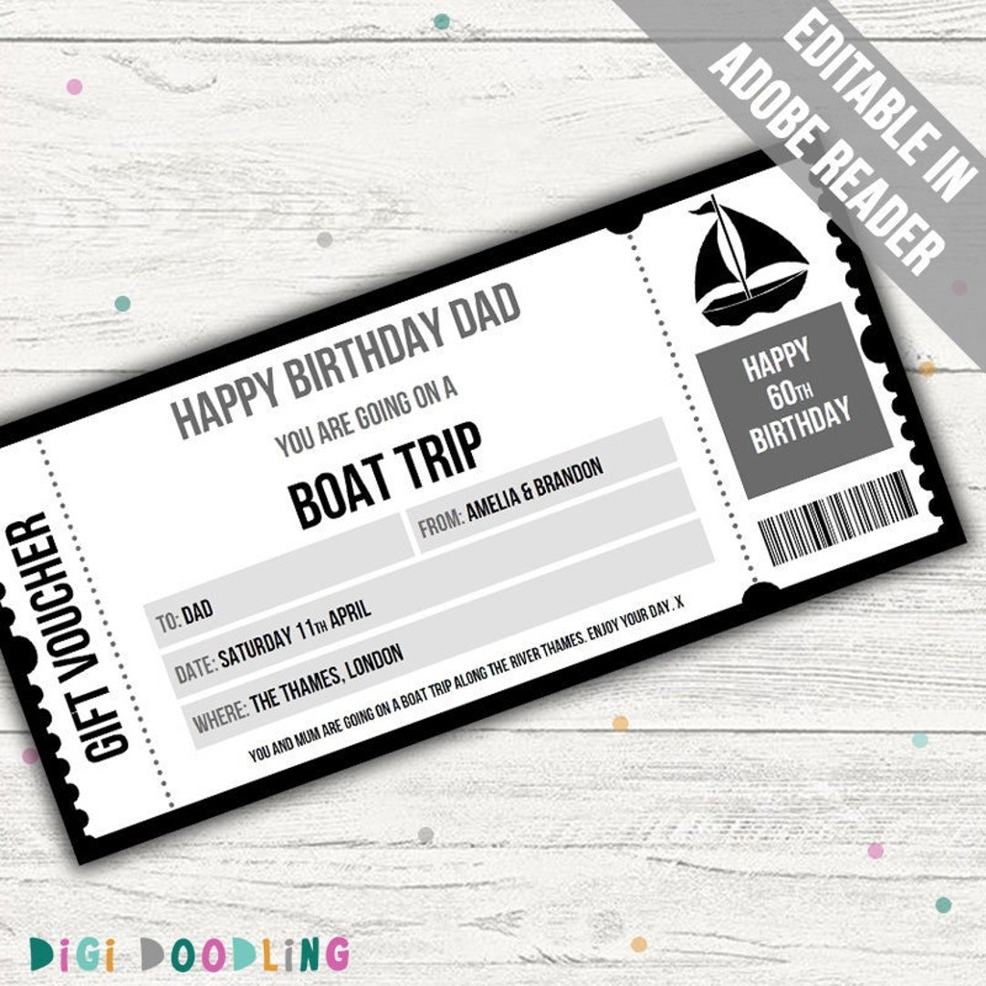 Boat Trip Ticket Template. Boat Tour Gift Ticket. Boat Trip Etsy