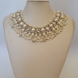 Statement necklace, Venice crystals, Pearl necklace, Strass necklace, Crystal necklace, Cream pearls, Vintage necklace, Jewel necklace IV415