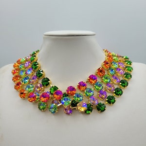 Swarovski Crystal Statement Necklace: Anna Wintour Style, Gold Plated IV11