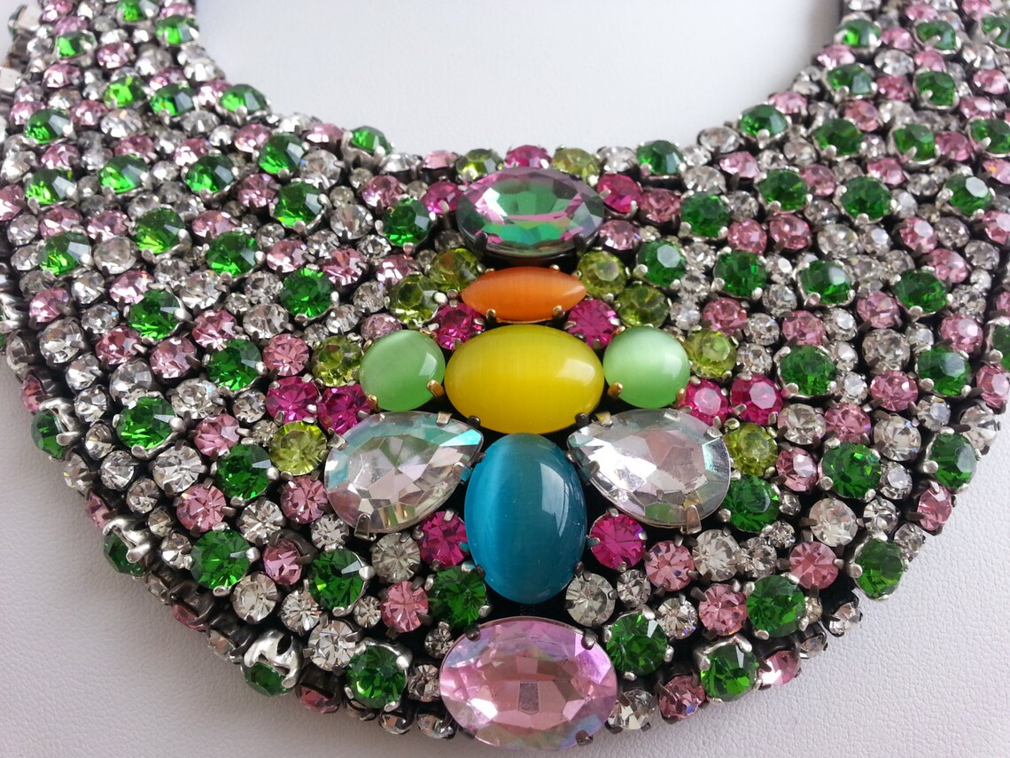 Strass Necklace Statement Necklace Kiera Necklace Stunning Etsy