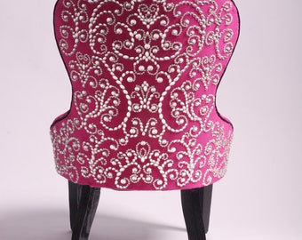 Upholstered armchair, Embroidered armchair, Armchair, Vintage upholstered chair, Strass, Bay armchair, Design, Handmade Fuchsia Iv chair