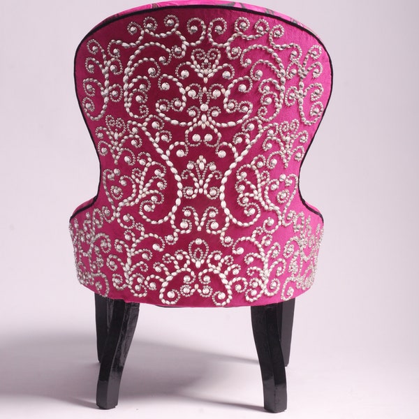 Fauteuil rembourré, Fauteuil brodé, Fauteuil, Chaise rembourrée vintage, Strass, Fauteuil Bay, Design, Chaise Fuchsia Iv faite à la main