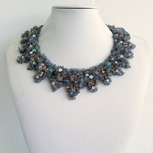 Handmade Strass Statement Necklace: Rainbow Moonstone Collar IV351