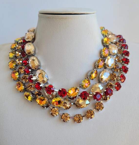 Anna Wintour Style Crystal Statement Necklace: Yellow Rainbow