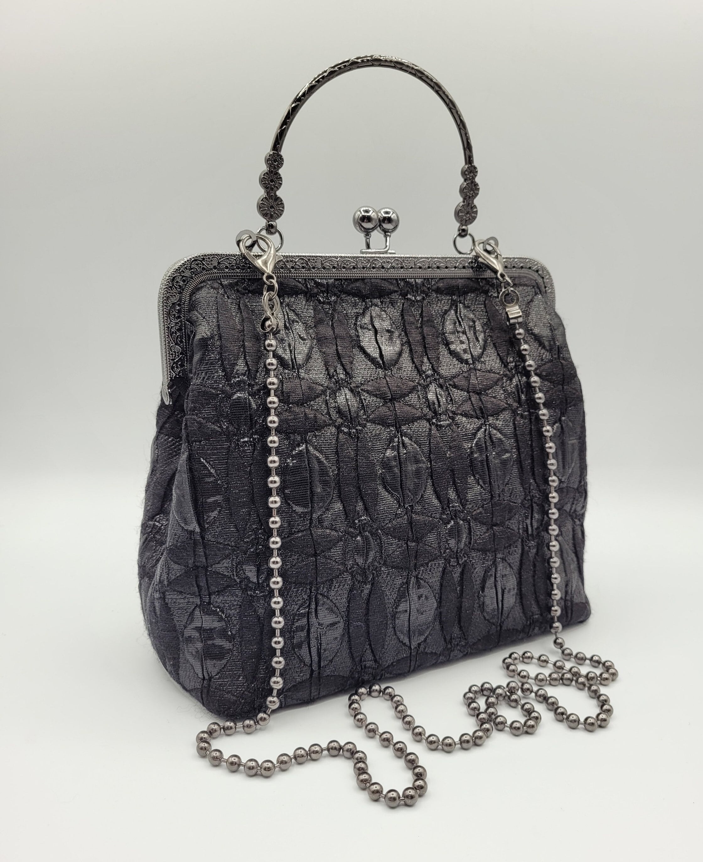Handmade Jewel Kiss-lock Frame Bag: Italian Fabric Crossbody IV45