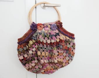 Crochet Boho Bag, Bamboo Handles