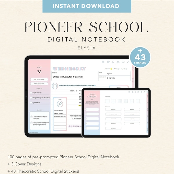 Elysia Pioneer School Digital Notebook - Pre-Prompted, Hyperlinked PDF for GoodNotes | iPad & Android | + Digitale Sticker | German