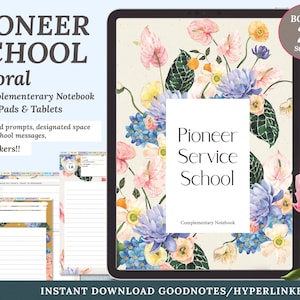 Florales Notizbuch mit Blauem Hintergrund - Goodnotes-Sammlung als Hyperlink PDF und vorgeschnittene PNG-Aufkleber - Digitaler Download