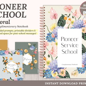 Printable Floral JW Pioneer School Complementary Notebook with Dividers and Stickers - PDF Set