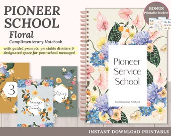 Printable Floral JW Pioneer School Complementary Notebook with Dividers and Stickers - PDF Set