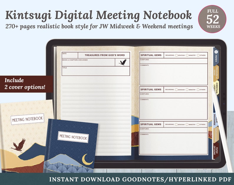 Kintsugi Digitales JW Meeting Notizbuch Englisch Sofortiger digitaler Download iOS, Android Bild 1