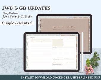 Simple Neutral JWB GB Notebook – GoodNotes & Interactive Hyperlinked PDF + 12 Widgets + 99 Stickers (Landscape)