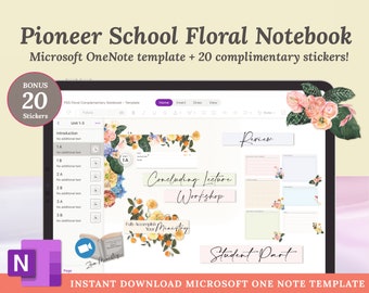 JW Pioneer School Complimentary Notebook Floral - OneNote Digital Template - Bonus 20 Stickers & Elements