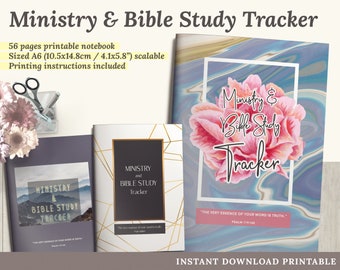 Printable Ministry & Bible Study Tracker – A6 Scalable booklet in English – Set of 3 Covers