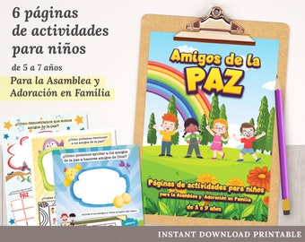 Amigos de la Paz – 6 páginas de activeidades para niños para la Asamblea y Adoración en Famillia – Printable PDF in Spanisch