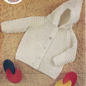 Baby Easy Knit Hooded Jacket - DK or 8ply yarn-20 - 22 Inch chest- Knitting Pattern Instant Download