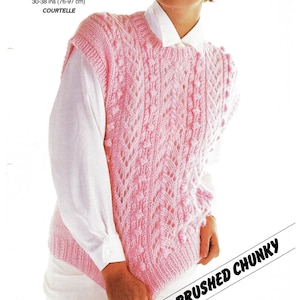 Womens Round Neck Lacy Bobble Lacy Top Cap Sleeves Jumper Sweater Vest Slipover 30&quot;-40&quot; Chunky 12 Ply Wool Knitting Pattern PDF download