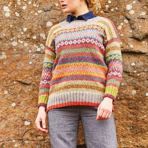 PDF Knitting Pattern Ladies Fair-isle Islandic Sweater- Pullover- Jumper- DK (8ply)  Instant Download