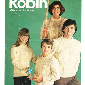 PDF Knitting Pattern - Aran Family Knitting patterns- 28-48&quot; chest