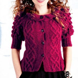 Knitting Pattern Ladies short sleeved Aran Cardigan-33-42 chest-SEE DESCRIPTION- instant download PDF