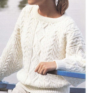 Woman&#39;s Aran Dolman Style Cable Sweater- Aran 10 ply  Worsted wool-32-38 Ins- Instant Download Knitting Pattern