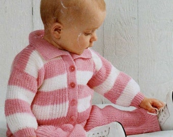 Baby easy Ribbed Cardigan with collar & Ribbed pants- age 6- 24 months- knitting in 4 ply Fingering Knitting Pattern PDF Instant Download