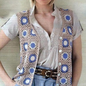 Ladies Crochet granny squares, sleeveless waistcoat- Jacket- 36- 48" Bust - Instant Download PDF Crochet Pattern