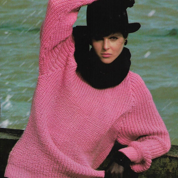 Woman's Crew Neck Fishermans rib Jumper Sweater oversized- 8 ply- DK- Light worsted Knitting pattern Download PDF