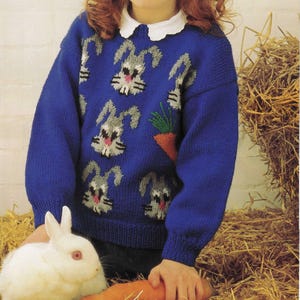 Easter Bunny Motif Sweater Round neck - Jumper- DK 8ply Light worsted yarn- fits  24 - 30&quot; Knitting Pattern download PDF-  Boys- Girl&#39;s