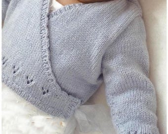 Baby Wrap over Cardigan Jacket Ballet Top Kimono ~ 0 -6 and 6-12 months -4 Ply PDF Instant download Knitting Pattern