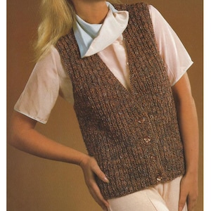 ladies Girls Easy Waistcoat knitting pattern 30 to 40 inches.  Worsted 10ply Aran PDF Instant download