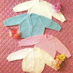 Baby easy Raglan Cardigans & Sweaters in DK 8 ply light worsted wool- fits chest 16-20 inches Knitting pattern download pdf 4 styles to knit