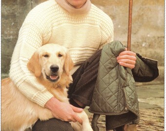 Mans Round Neck-Textured Sweater-Jumper- Chunky Bulky 12 ply Wool- Drop sleeves quick knit Fits 33-44 Ins- Knitting Pattern Instant Download