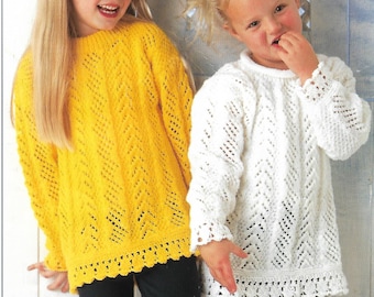 PDF Download Knitting Pattern- Girls Longer length Tunic Jumper Sweater chevron style DK (8 ply) 20-28" chest