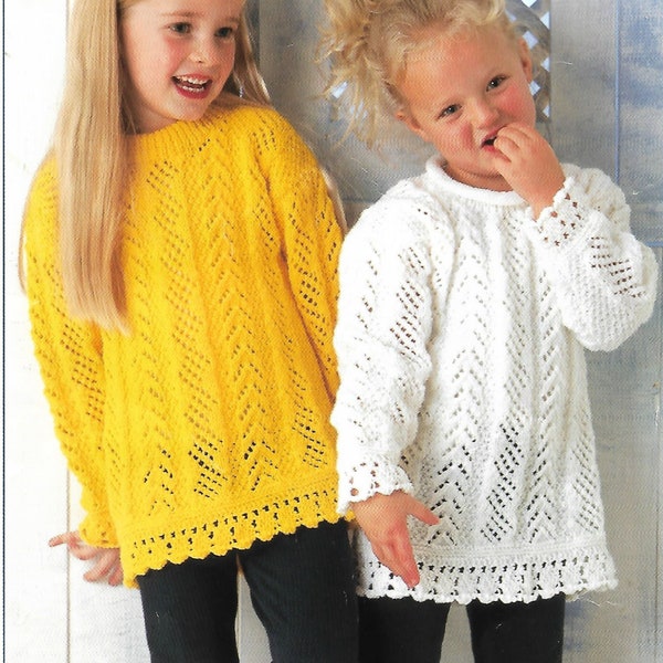 PDF Download Knitting Pattern- Girls Longer length Tunic Jumper Sweater chevron style DK (8 ply) 20-28" chest