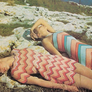 Woman&#39;s Vintage stripe halter neck Crochet Dress & Chevron Pattern dress  4 Ply Yarn sizes 34&quot; Bust &quot; Crochet Pattern PDF. Very Vintage