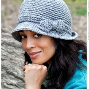 Woman's Cloche Hat with bow Crochet Pattern one size ~ Aran Medium Yarn 10 ply worsted PDF Instant download