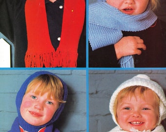 Children's Hat's & Scarf- 4 designs to knit in DK/8 ply- Knitting Pattern- Instant Download