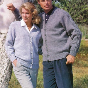 Man- Woman&#39;s Easy Cable sleeve- V neck Cardigan-Jacket- 8 Ply/DK fits chest 26-48&quot;Download Now- Knitting Pattern