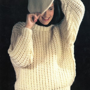 Womans Super Chunky Ribbed Sweater- Knitting pattern- super chunky super bulky wool- Download PDF fits 34&quot; - 44&quot; chest- quick knit